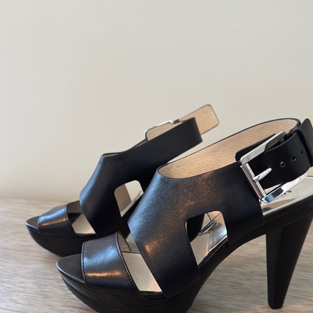 New Michael Kors Black Heels with Chunky Block Heel and Ankle Strap